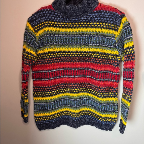 Vintage Liz Claiborne Multicolor Patterned Turtleneck Hand-knit Sweater - Picture 3 of 8